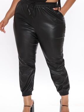 Faux Leather Joggers Fashion Nova Black 2XL Plus Size NWOT